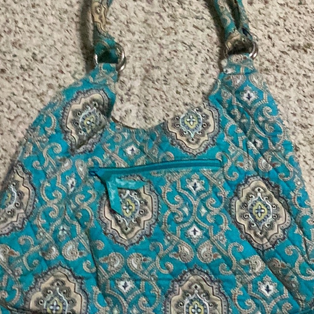 Vera Bradley Teal Quilted Totally Turk Hobo Handbag 14 x 11